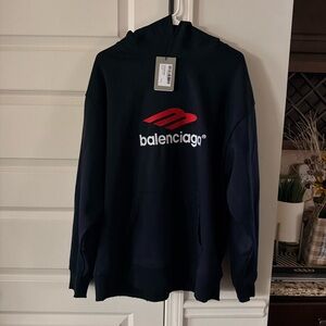 Balenciaga Navy Hoodie with Red Logo